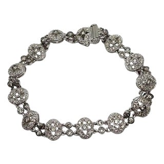 Vintage Style Edwardian Diamond Filigree 14k White Gold Statement Bracelet For Sale