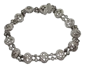 Vintage Style Edwardian Diamond Filigree 14k White Gold Statement Bracelet
