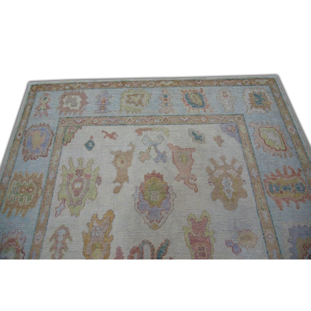 Turkish Oushak Rug Green, Pink, Blue Handwoven Wool Rug 6' X 9'3" For Sale In Houston - Image 6 of 7