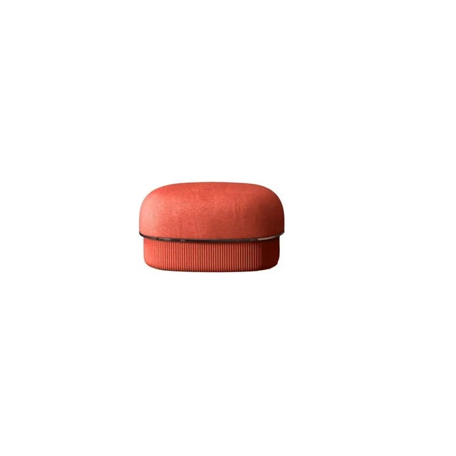 Not Yet Made - Made To Order Modern Gentle Small Pouf in Salmon Fabric and Bronze Metal by Javier Gomez For Sale - Image 5 of 5