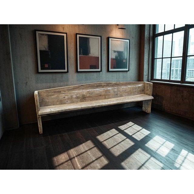 Primitive Rustic Farmhouse Reclaimed Barnwood Pew Bench 84 In. For Sale - Image 9 of 17