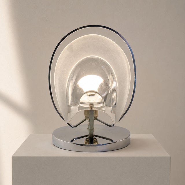 Chrome 1970s Italian Mazzega Style Chrome and Murano Glass Table Lamps - Pair For Sale - Image 8 of 8
