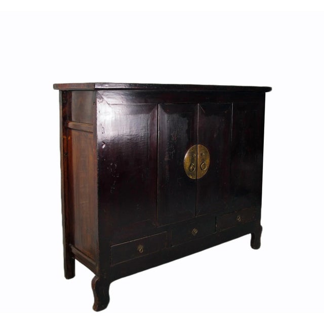 Dark Brown Chinese Antique Cabinet – 56 Inches Tall For Sale - Image 4 of 12