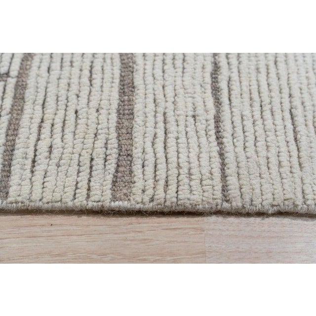Contemporary 9x12 Ivory Hand-Knotted Wool Linear Diamond Grid Tribal Modern Carpet Rug For Sale - Image 3 of 7