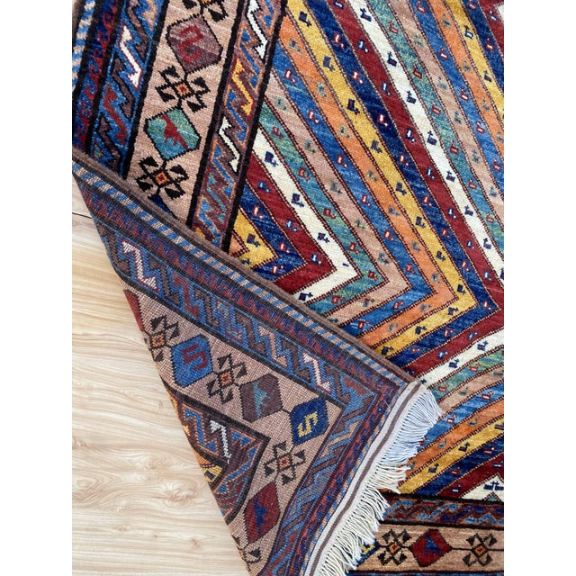 Fine Afghan Kazak Style Rainbow Sunburst Wool Rug 5x7 For Sale - Image 13 of 13