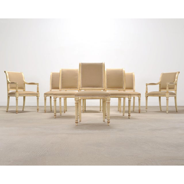 French Set of Eight French Louis XVI Style Painted Dining Chairs For Sale - Image 3 of 18