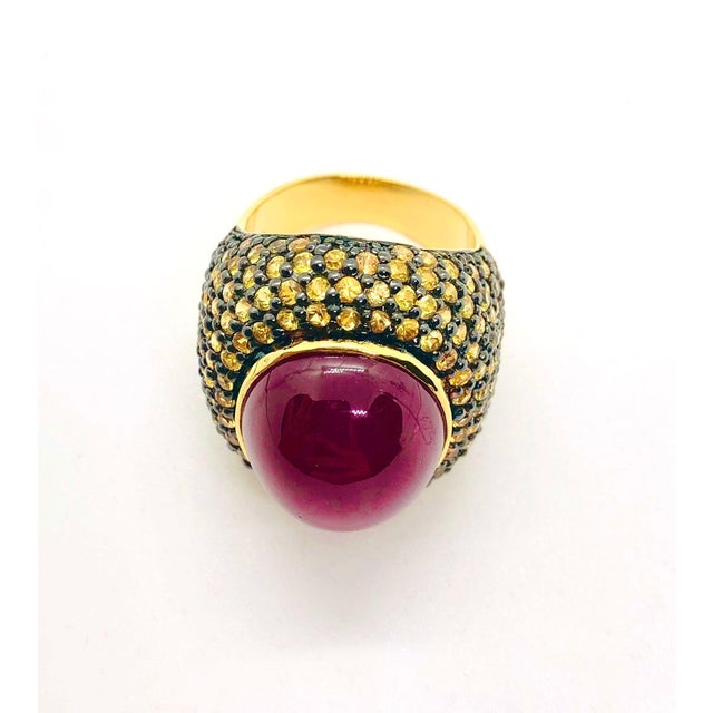 Bochic “Orient” Vintage Ruby & Yellow Sapphire Ring Set In 18K Gold & Silver For Sale - Image 9 of 14