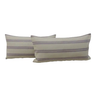 Modern Lavender and Natural Long Bolster Decorative Pillows - A Pair For Sale