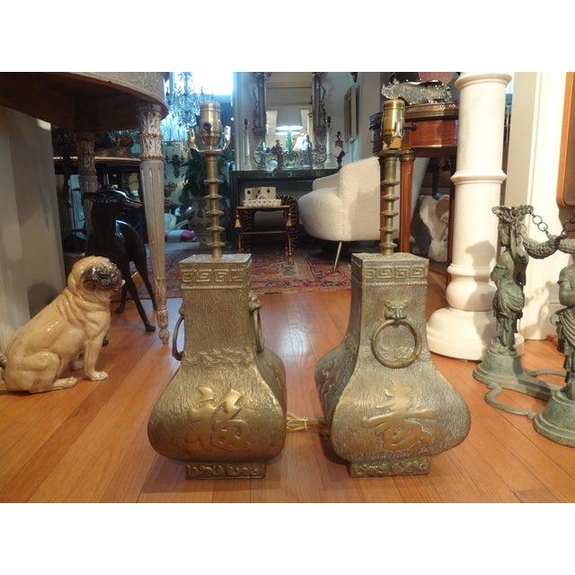 Pair of James Mont Asian Modern Brass Lamps For Sale - Image 14 of 14