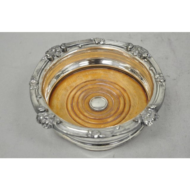 Antique English Victorian Silver Plated Rose Repousse Bar Wine Bottle Coaster For Sale - Image 14 of 14