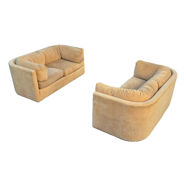 Pair of 1980s John Mascheroni for Swaim Postmodern Curved Back Playpen Style Love Seats For Sale