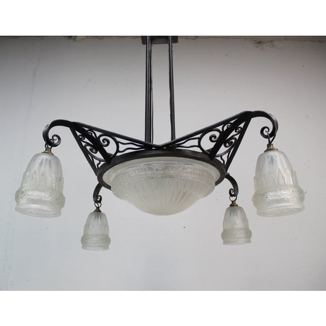 Metal Art Deco Hanging Lamp by Schneider, 1930s For Sale - Image 7 of 8