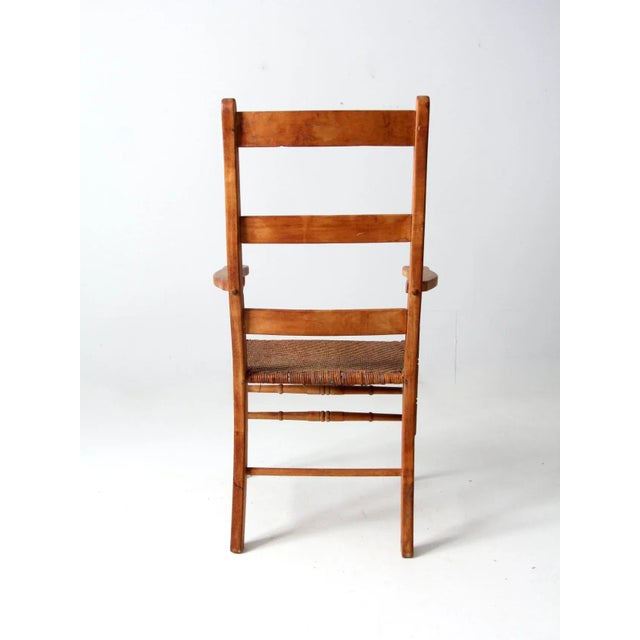 Brown Vintage Woven Seat Arm Chair For Sale - Image 8 of 10