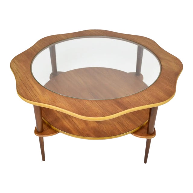 Organic Biomorphic Scalloped Teak and Glass Cocktail Table, Circa 1960 For Sale