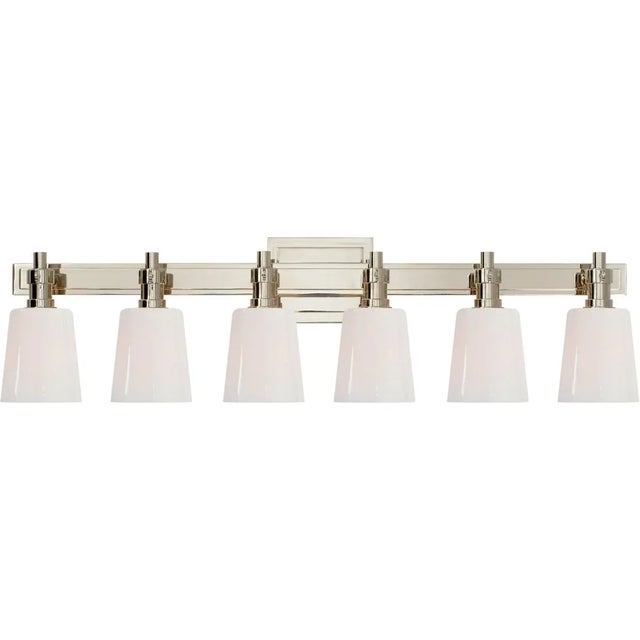 Modern Thomas O'Brien for Visual Comfort Signature Bryant Six-Light Linear Bath Sconce in Polished Nickel with White Glass For Sale - Image 3 of 4