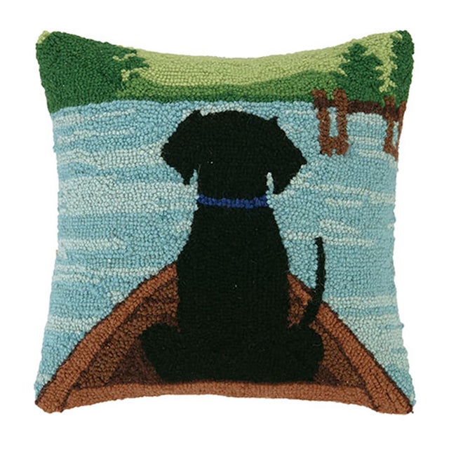 Black Lab in Canoe Hook Pillow