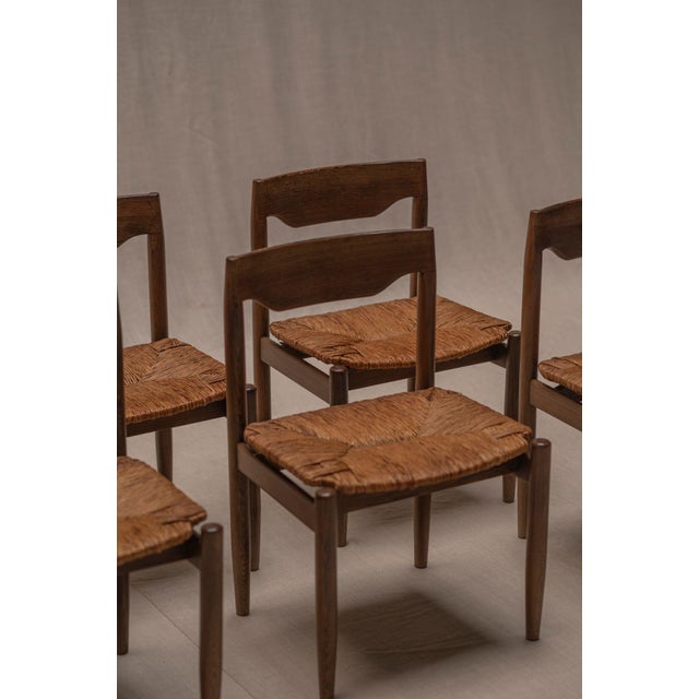 Mid-Century Wengé and Rattan Dining Chairs, 1970s, Set of 6 For Sale - Image 6 of 18