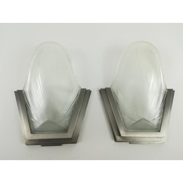 French Art Deco Wall Sconces by Verrerie Des Hanot, 1930s, Set of 2 For Sale - Image 9 of 9