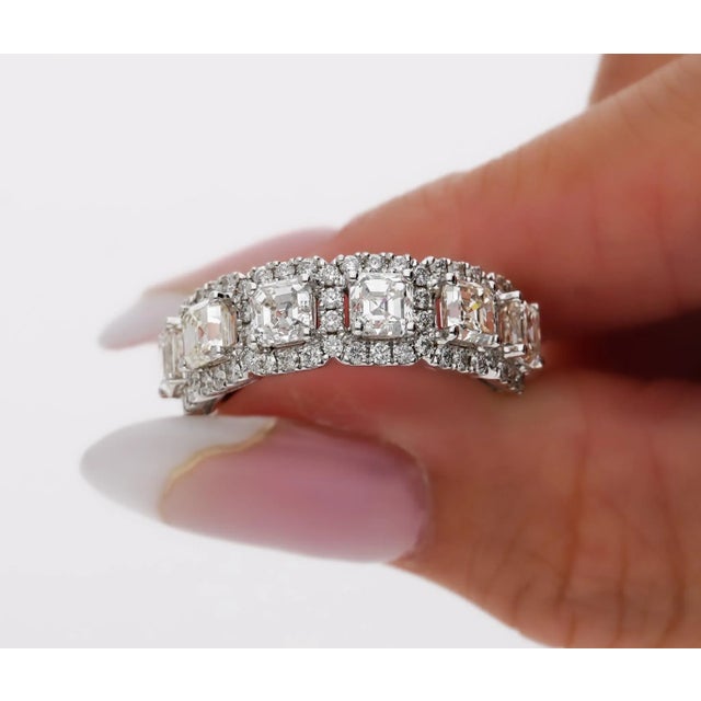 Natural 2.75 CTTW Asscher Cut Diamond Crown Engagement Ring in 18K White Gold, Size 6 For Sale - Image 12 of 12