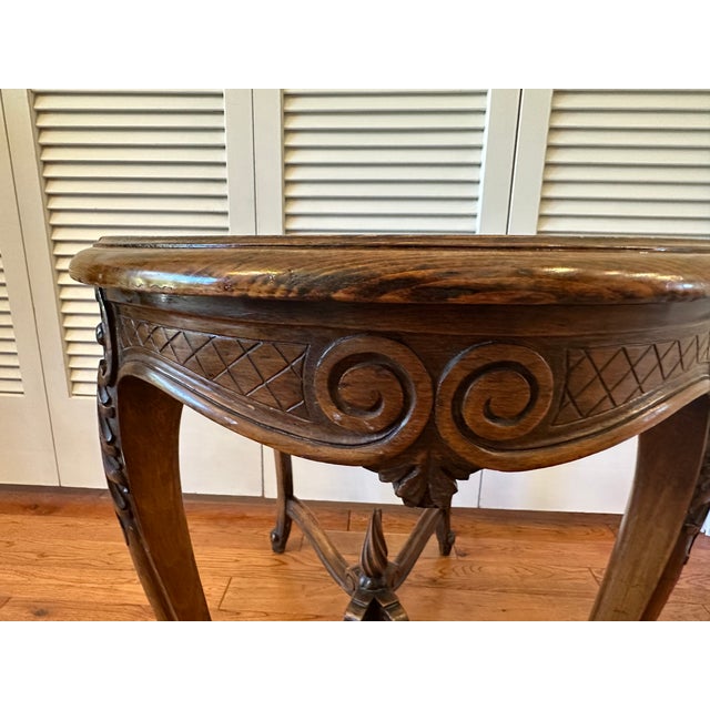 1920s Antique French Louis XV Marble Side Table ~ Ornately Carved Wood For Sale - Image 5 of 18