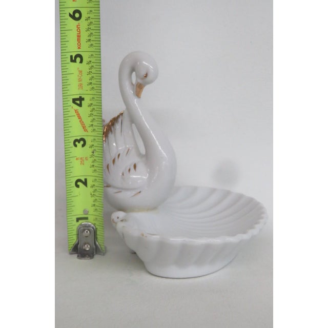 Porcelain Swan Figurine With Gold Trim Shell Trinket Dish Made in Japan 4857b For Sale - Image 11 of 14
