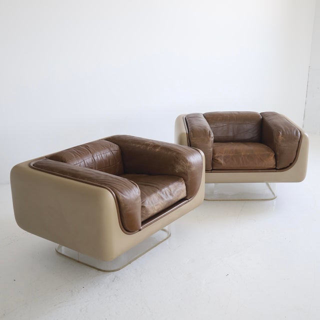c. 1970s for Steelcase. The chairs are in great structural condition but have plenty of patina on the leather and some...