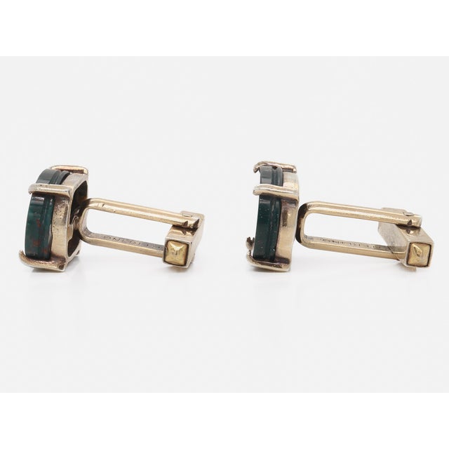Modern Gilt Sterling Silver & Bloodstone Cabochon Cufflinks For Sale In Philadelphia - Image 6 of 10
