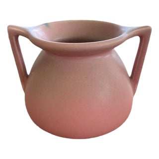 1928 Rookwood Pottery Pink Matte Vase Double Handles Shape 354 Arts & Crafts 3x5 For Sale