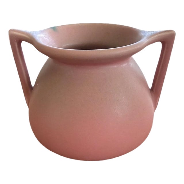 1928 Rookwood Pottery Pink Matte Vase Double Handles Shape 354 Arts & Crafts 3x5 For Sale