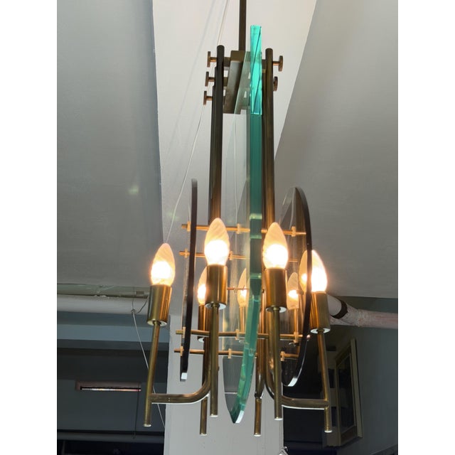 1960s Six-Light Chandelier in Brass and Nile Green Murano Glass, 1960s For Sale - Image 5 of 14