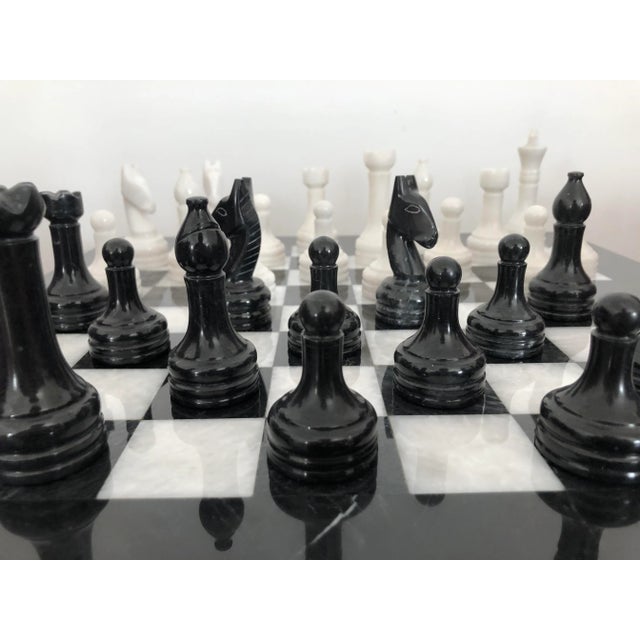 Stone Vintage White and Black Volterra Marble Chess Board, 1950s For Sale - Image 7 of 14