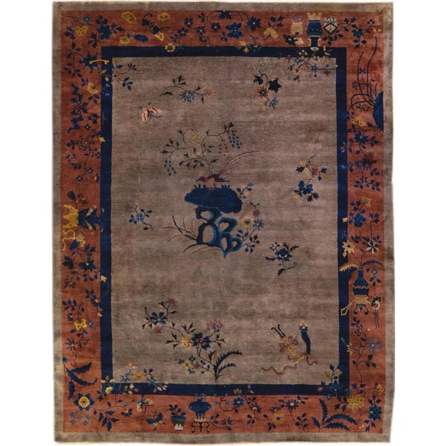 Art Deco Handmade Floral Chinese Motif Wool Rug For Sale - Image 10 of 10