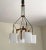 Mid-Century Modern Italian Opaline Glass, Brass and Teak Chandelier Attributed to Stilnovo, 1960s For Sale - Image 3 of 18