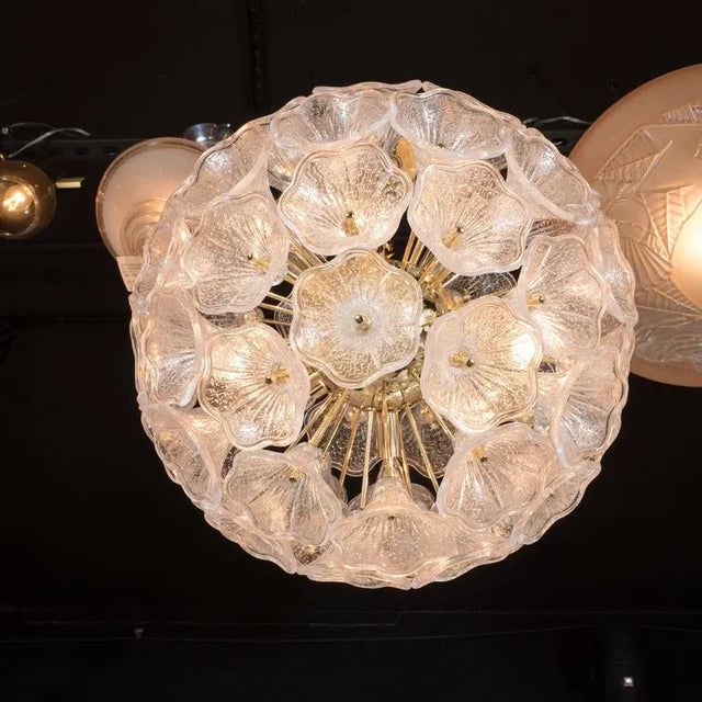 Handblown Murano Textured Glass Floral Chandelier with Polished Brass Frame For Sale In New York - Image 6 of 9
