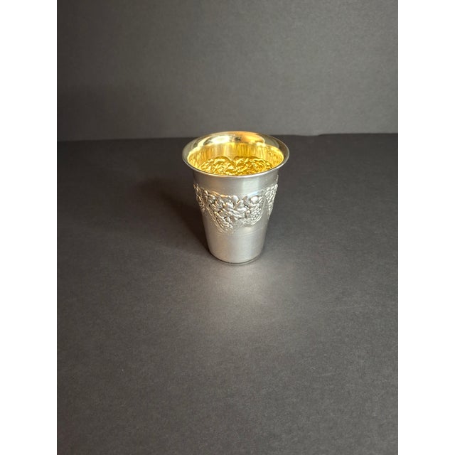 1970s Vintage Hazorfim Sterling Silver Kiddush Cup Grape Motif Gold Wash Interior 47g For Sale - Image 5 of 17