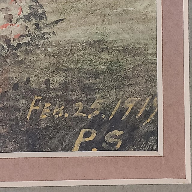 Antique 1919 Vintage Landscape Watercolor Painting House Barn Dirt Road, Framed For Sale - Image 4 of 12