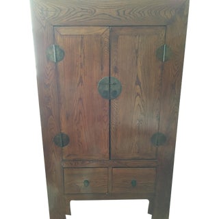 Antique Solid Walnut Asian Armoire For Sale