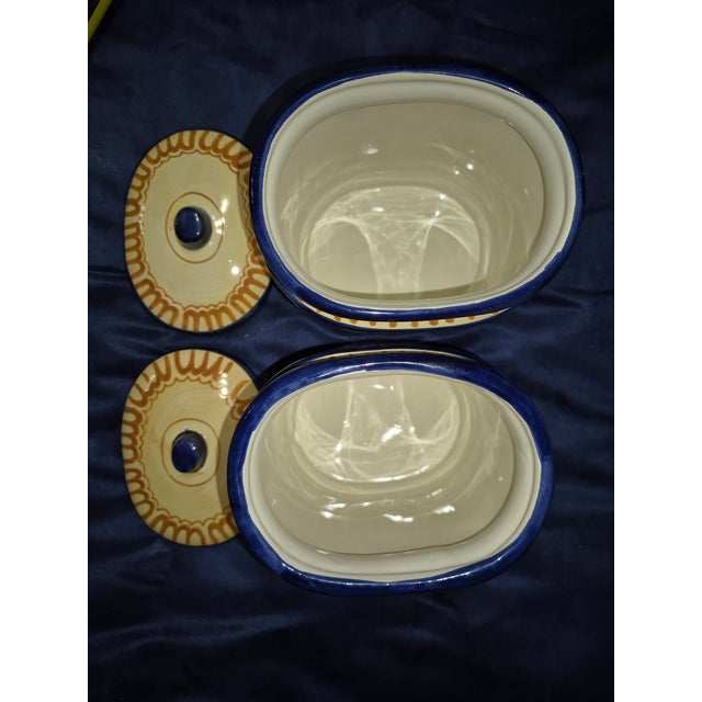 Italian Pair of Mid-Century Style Italian Art Pottery Floral Lidded Canisters Fd For Sale - Image 3 of 6