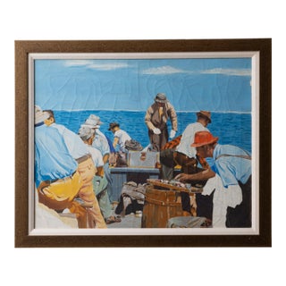 Fishermen Painting, 1940s For Sale