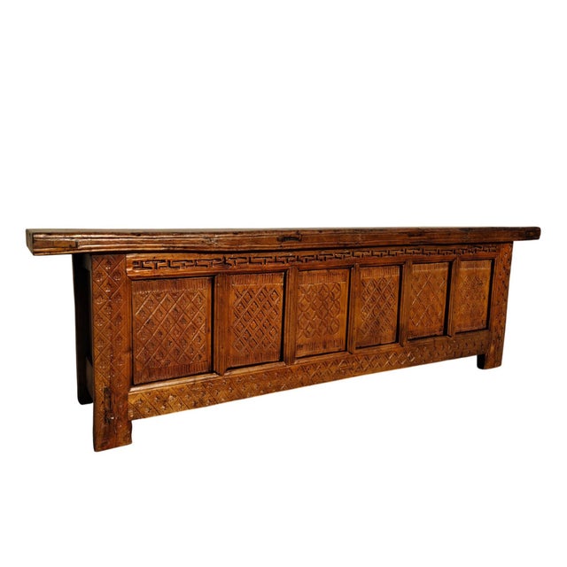 Chinese 91" Long Hand Carved Poplar 6 Door Sideboard For Sale - Image 3 of 7