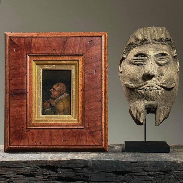 Antique Hand Carved Folk Art Mask of Man with Mustache. In used condition with wear throughout. Please refer to photos for...