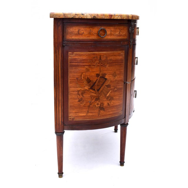 French 19th Century Marquetry Demi-Lune Server Commode, Specimen Marble Top For Sale - Image 11 of 17