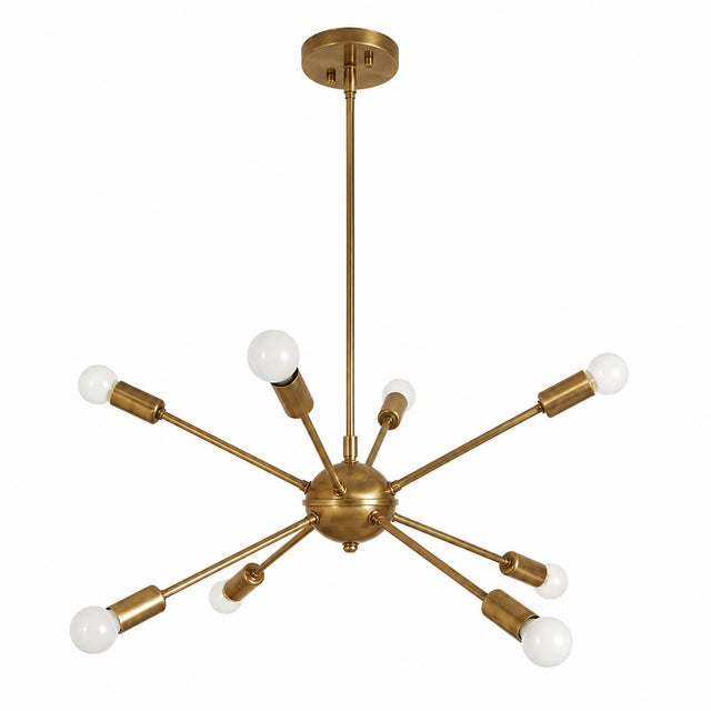 Modern Brass Chandelier With 8 Arms, Contemporary Lighting Fixture, Ceiling Light, Living Room or Dining Room Decor, Stylish and Elegant For Sale - Image 14 of 16