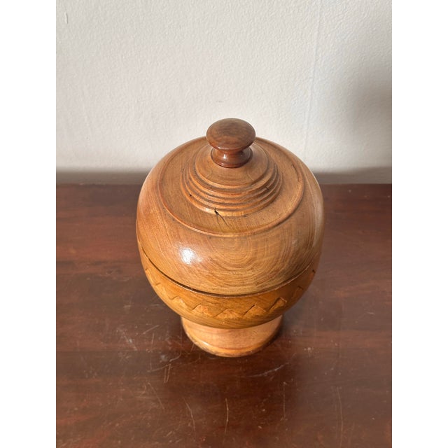 Sienna Antique Hand Turned Wooden Treenware Bowl With Lid For Sale - Image 8 of 8