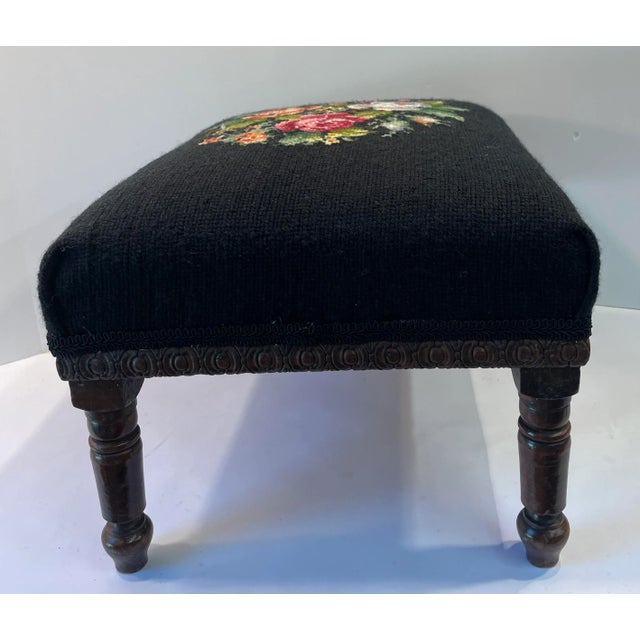 Vintage Needlepoint Stool With Carved Details For Sale - Image 4 of 10