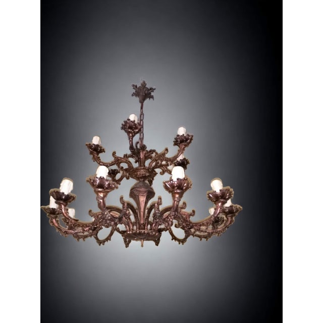 1920s Bronze Chandelier with 18 Lights, 1920s For Sale - Image 5 of 5