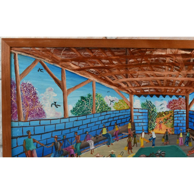 Folk Art Colorful Vintage South American Oil Painting For Sale - Image 3 of 11