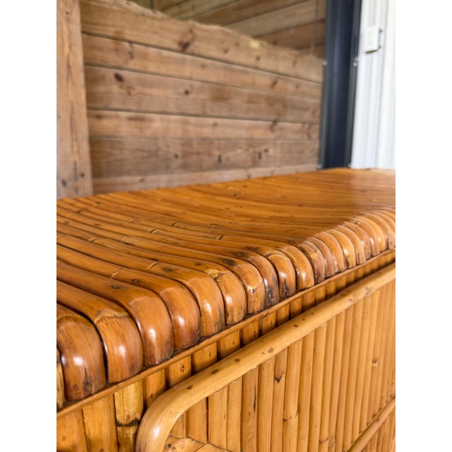 Wood Vintage Restored Waterfall Split Rattan 9-Drawer Dresser For Sale - Image 7 of 12