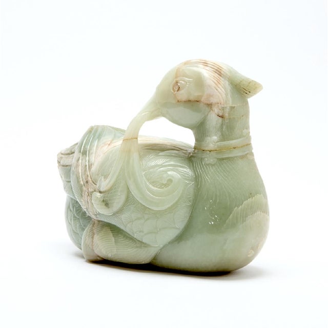 Chinese Early 20th Century Substantial Large Chinese Celadon Jade Mandarin Duck Figure, Republic Period For Sale - Image 3 of 15