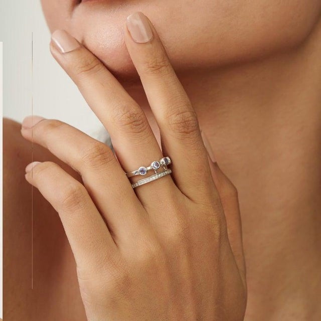 Open Cuff Double Band Ring With Tanzanite & Zircon for Her, Size 7.5 For Sale - Image 4 of 12
